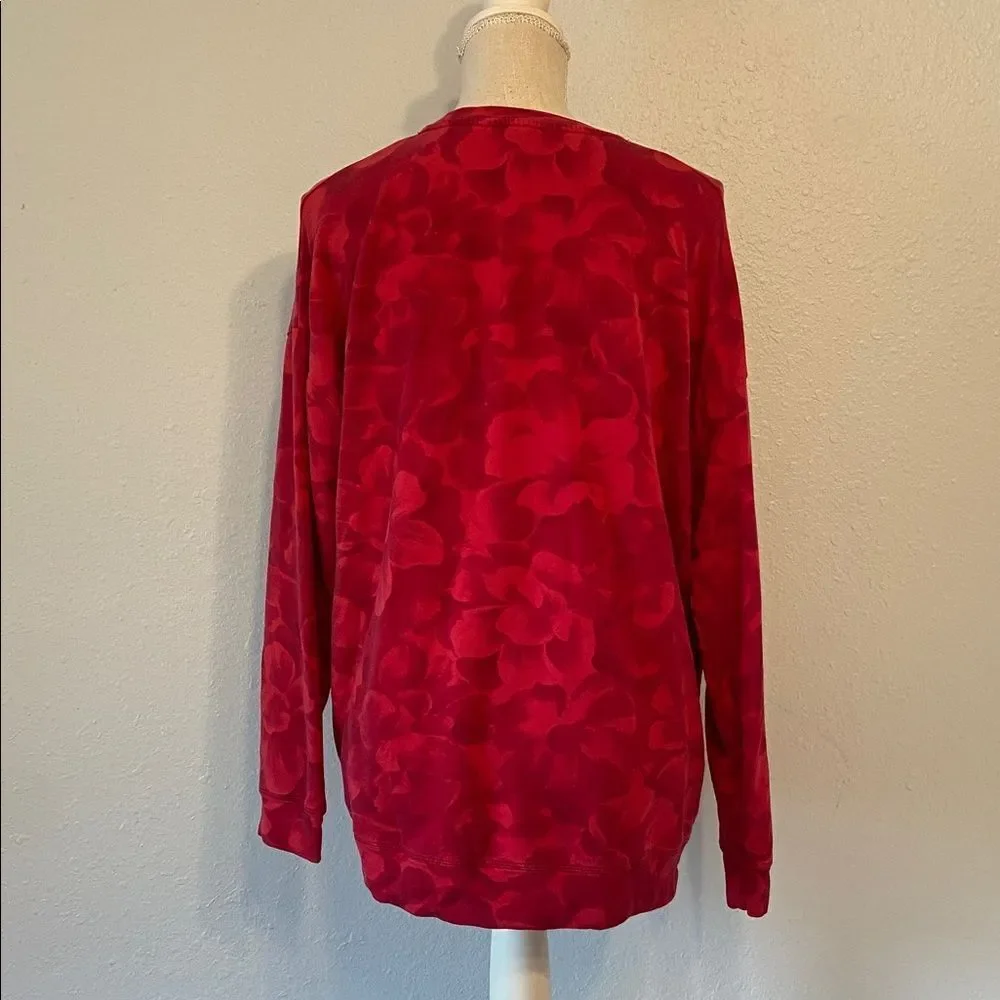 Athleta Red Large Floral Print Balance Pullover Sweatshirt Size Medium